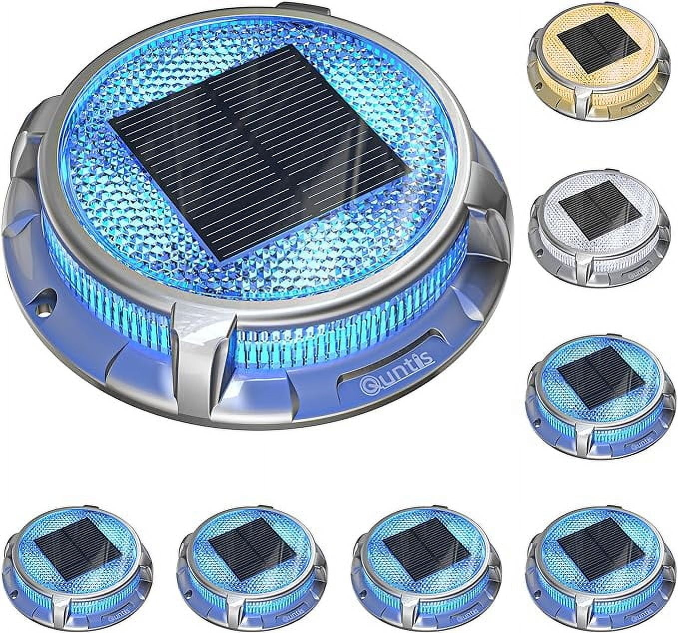 Quntis Solar Deck Lights 8 Packs, 3 Colors in 1 Solar Driveway Lights, IP68 Waterproof Solar Dock Lights with Inserts Solar Ground Lights for Road Garden Stair Path Walkway Sidewalk